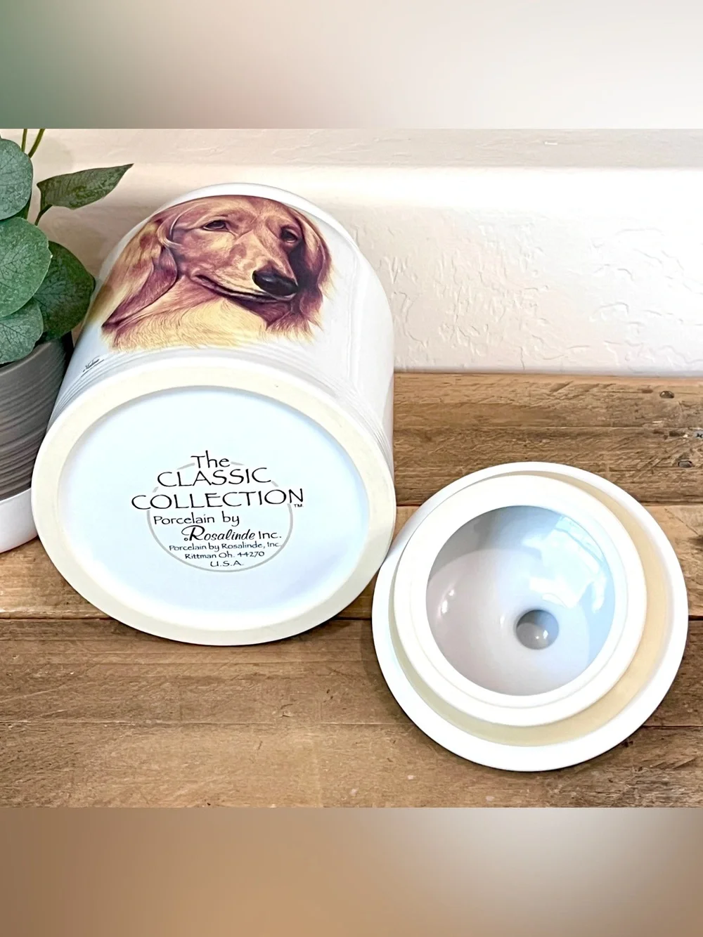Large Vintage Porcelain by Rosalinde Longhaired Dachshund Treat Jar